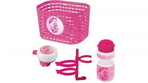 Photo de Set d'accessoires MESSINGSCHLAGER ROSE Panier, sonnette, bidon 